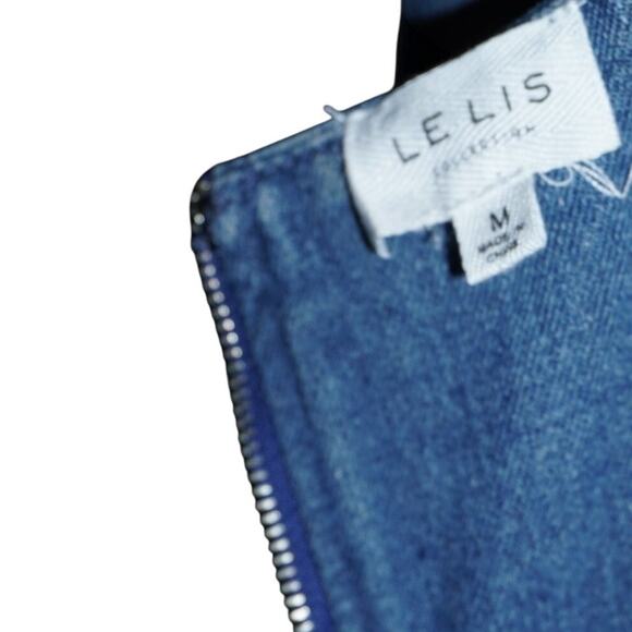 LE LIS Denim Mini Dress M Belted Tank Sleeveless Square Neck Blue Y2K Casual - Picture 11 of 11